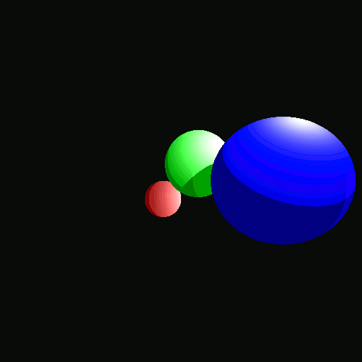 A group of multicolord spheres moving through space.