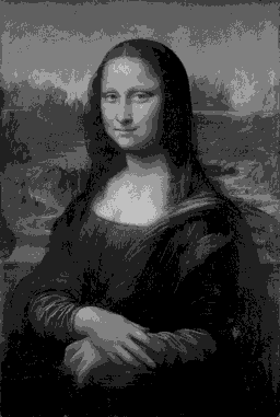 A low resolution black and white version of the Mona Lisa